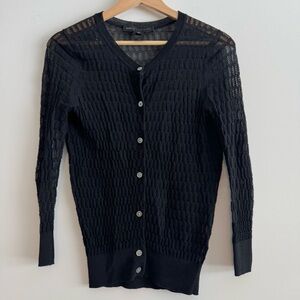 Marc by Marc Jacobs Black Perforated Knit Cotton Blend Button Front Cardigan XS
